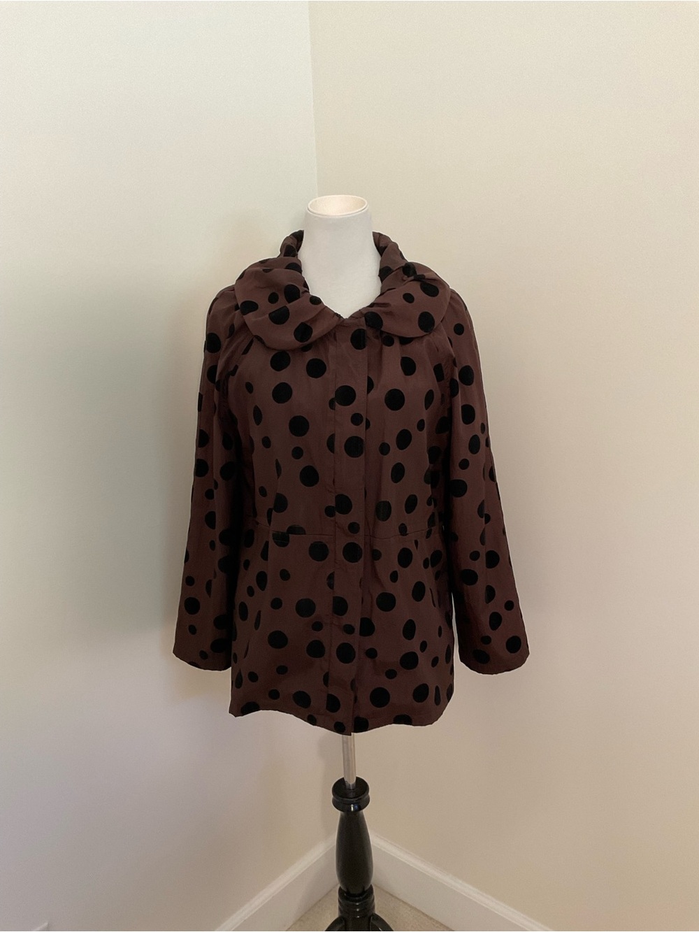 UBU Polka Dot Drawstring Utility Jacket in Brown and Black